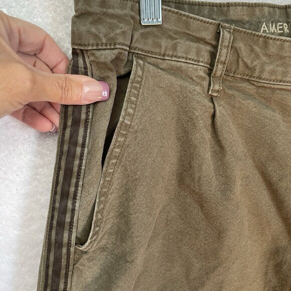 American Eagle X Ziegler HIGH RISE BAGGY WIDE LEG Pants 12 Short Olive Stretch - Picture 5 of 12